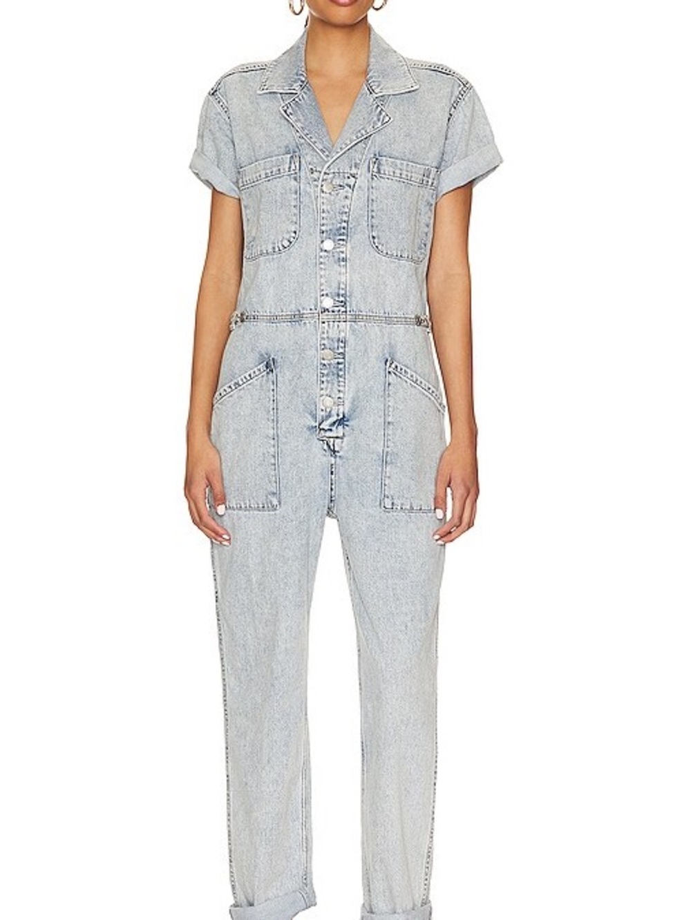 pistola Light Wash Denim Utility Jumpsuit